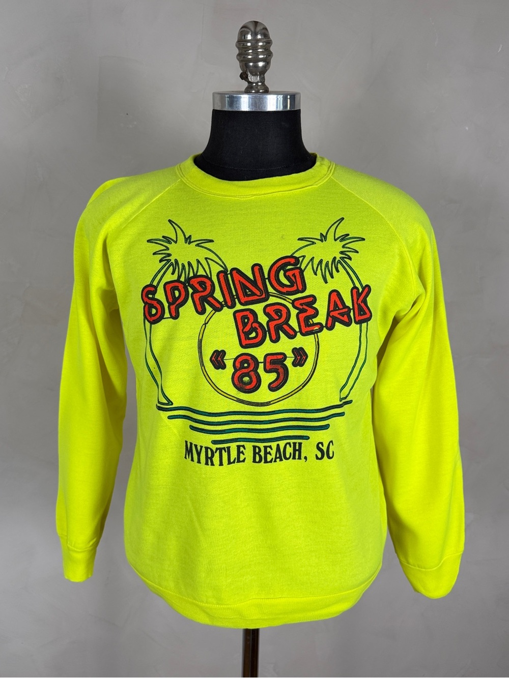 Vintage 1980s Spring Break 1985 Myrtle Beach Neon Graphic Sweatshirt Size L